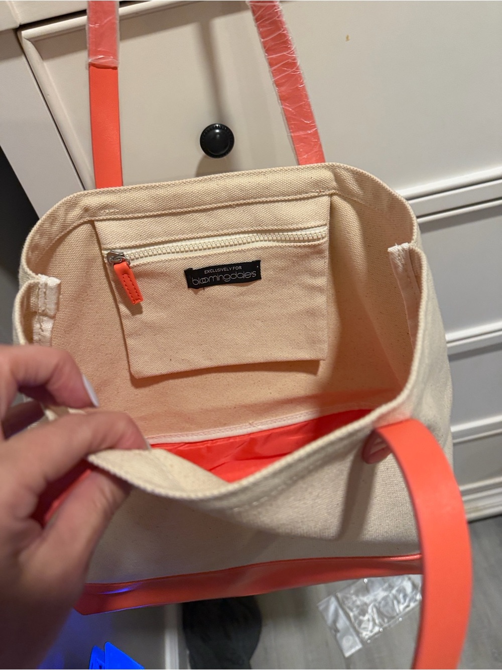 Bloomingdale’s Canvas Tote Bag with Coral Accents - Women Bags - Picture 3 of 3